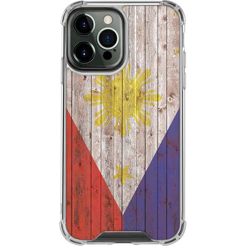 Philippines Flag Dark Wood iPhone 13 Pro Max Clear Case